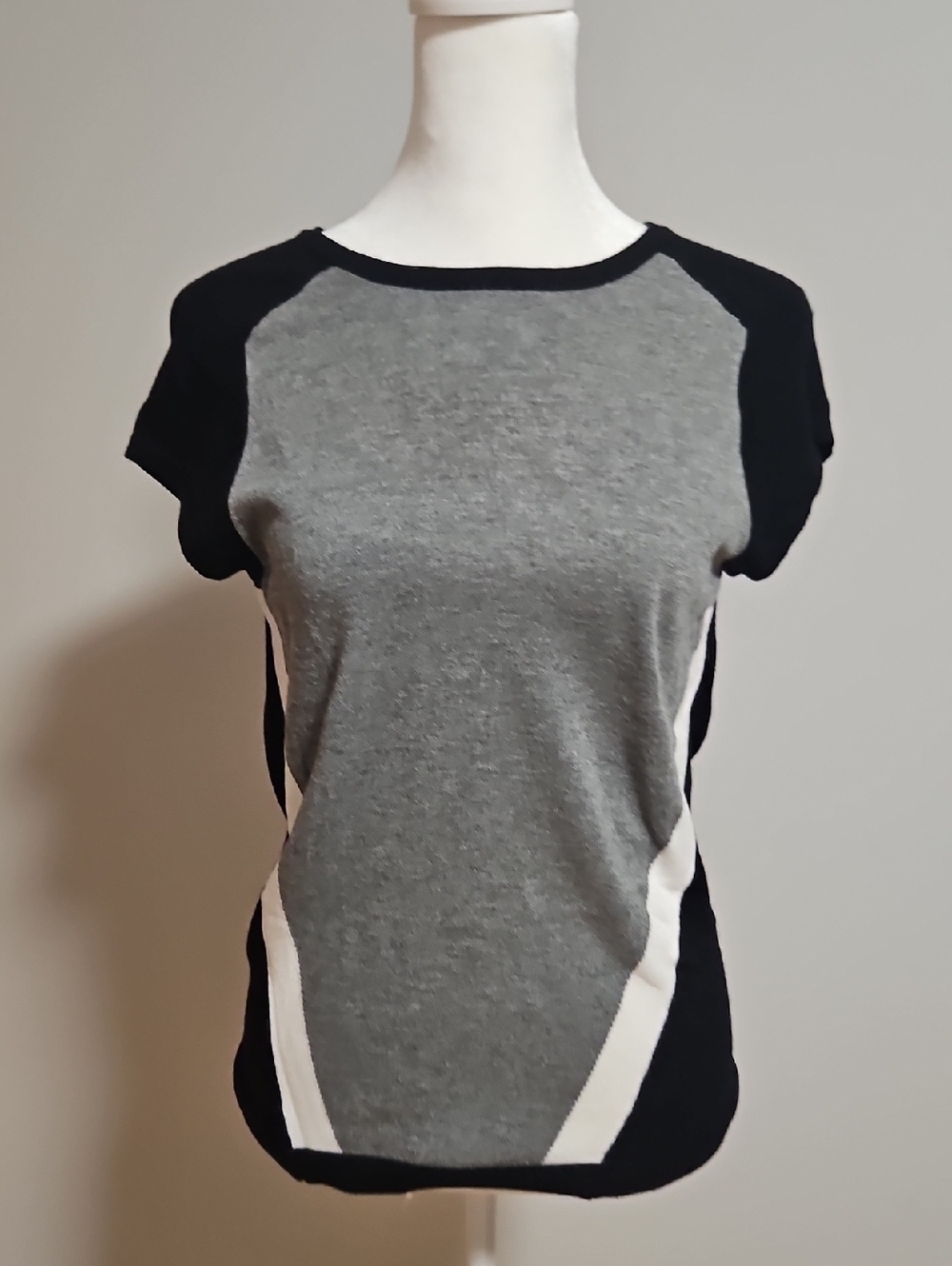 Premise Grey, Black & White Short Sleeve Colorblock Top